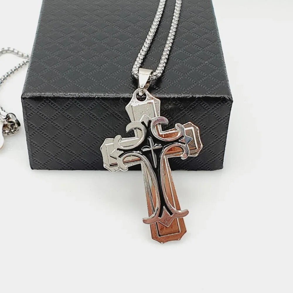 ❤️Stainless Steel Retro Layered Cross Necklace, N90201P119